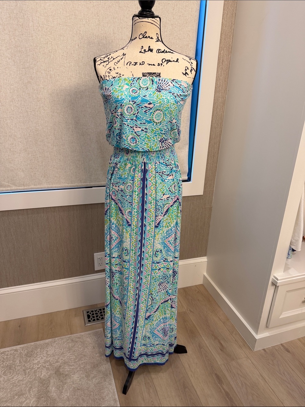 Lilly Pulitzer Strapless Teal & Blue Print Maxi Dress
